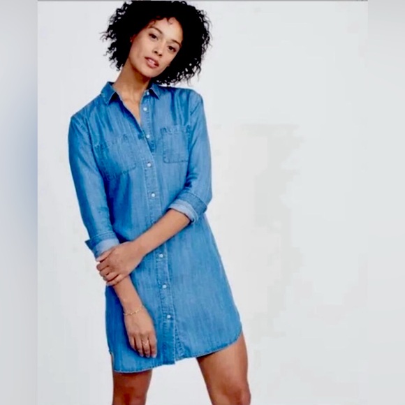 UNTUCKit Maraska Chambray Blue Tencel Button Down Shirt Dress NWT - Picture 1 of 7